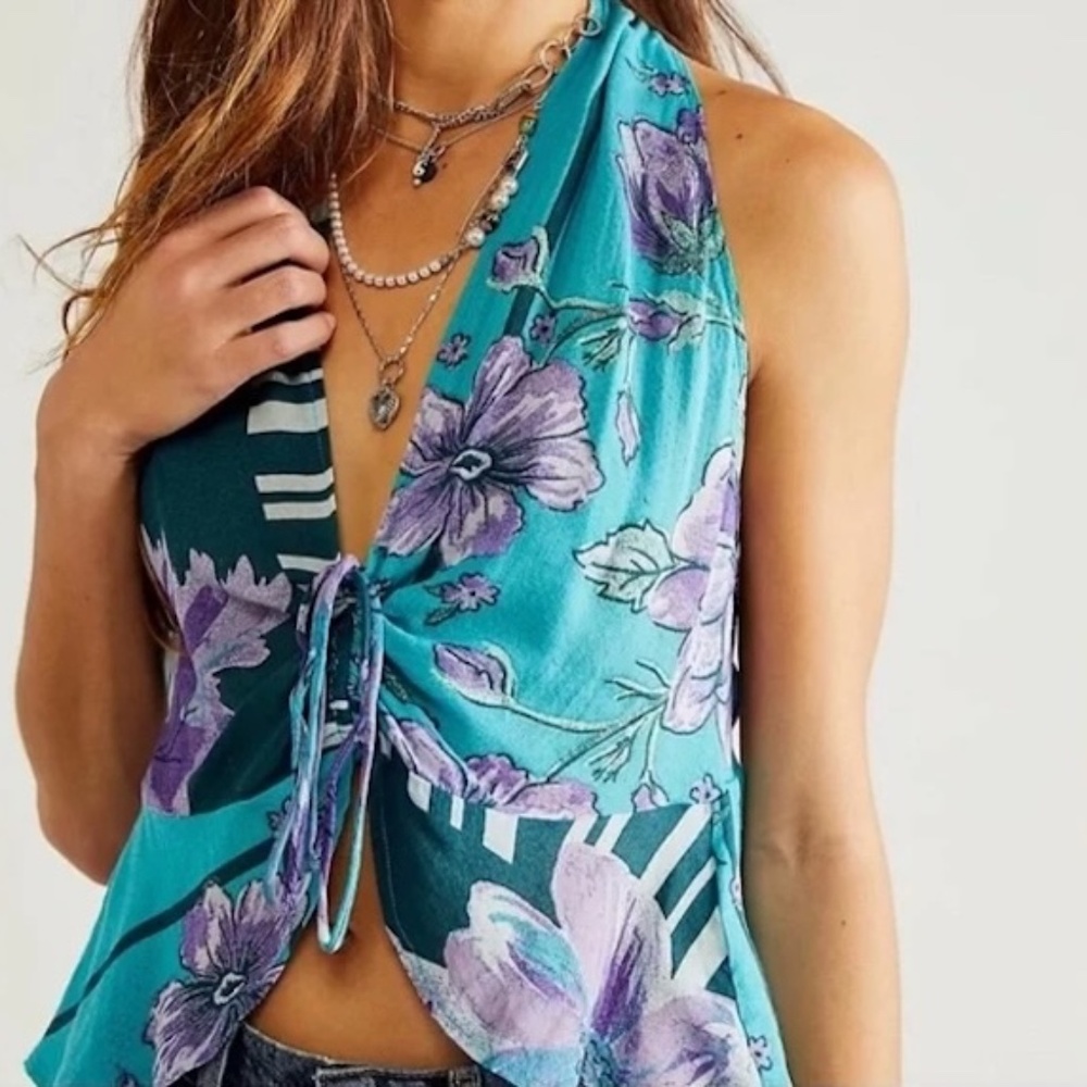 Free People Hot Tropics Tank in Ocean Combo Women's Large